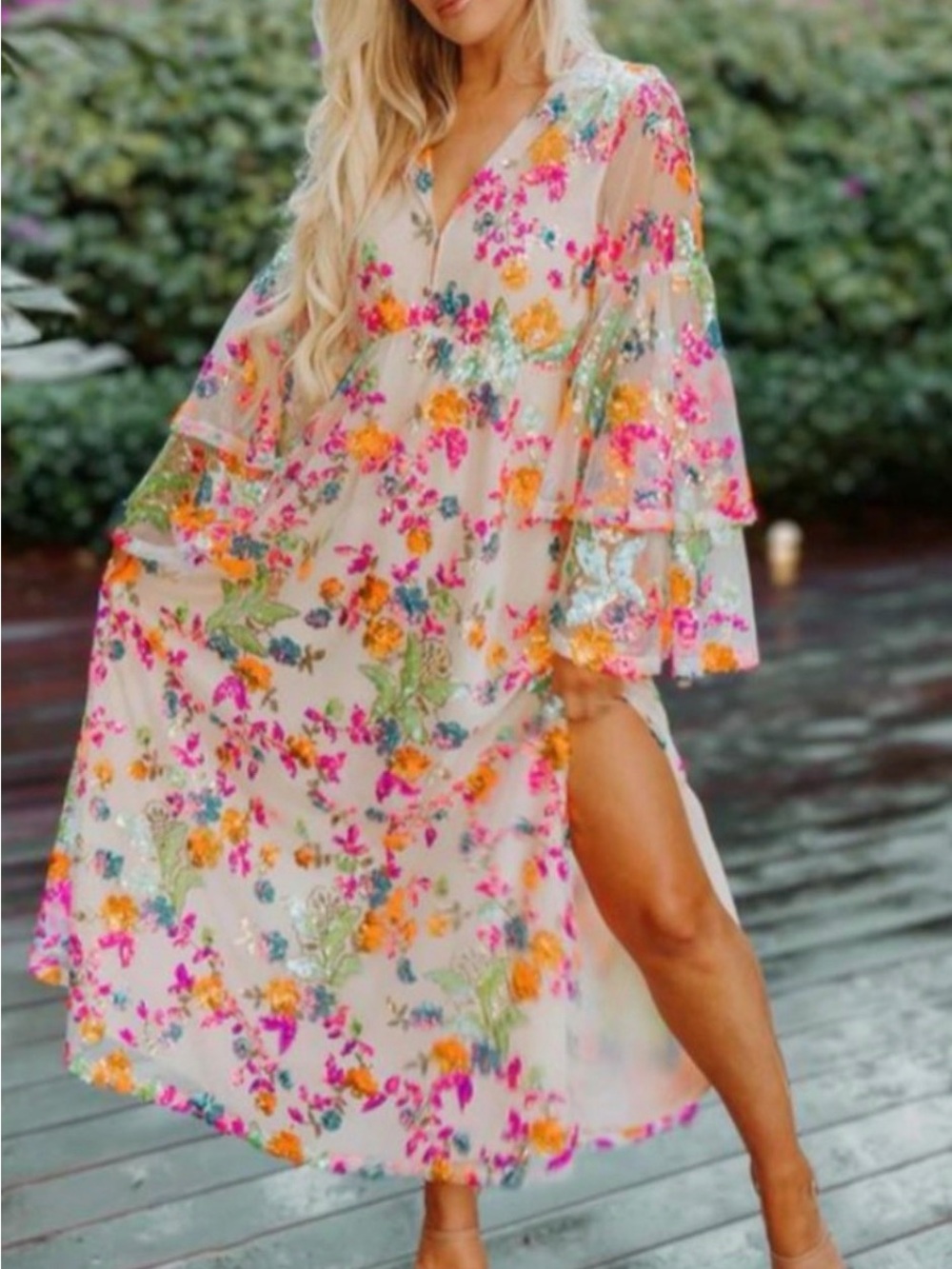 Buddy Love Cream Maxi Dress with Pink & Orange Floral Print